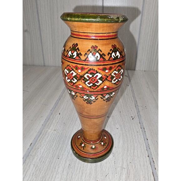 Vintage Unique Ukrainian Handmade, Hand Painted Vase From Natural Hardwood - Picture 5 of 7
